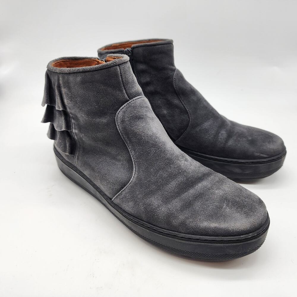 Chie Mihara Suede Ruffle Ankle‎ Boot EU 38 US 8 Gray Side Zip